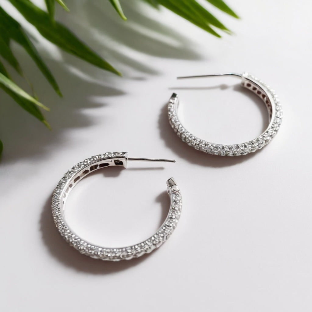 The Shaka Crescent Diamond Hoops (9K White Gold)