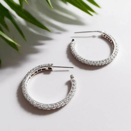 The Shaka Crescent Diamond Hoop (18K White Gold)